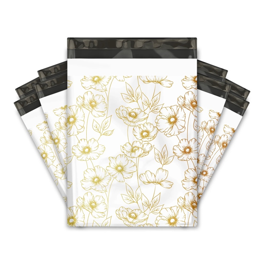 Gold Peonies Poly Mailer’s 10x13 Pack of 25 - Picture 2 of 11